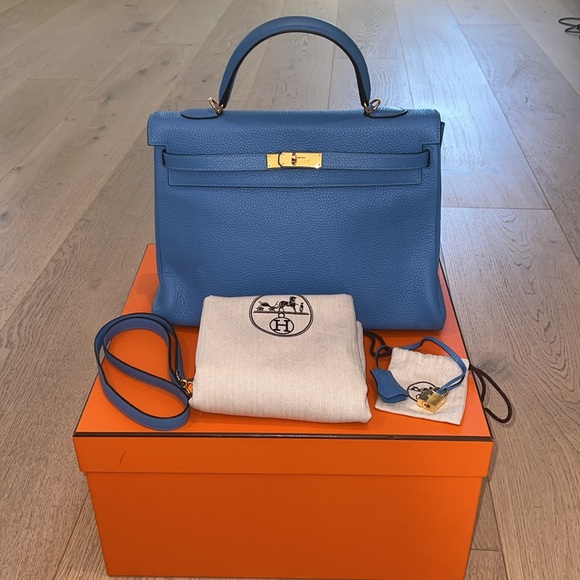 Hermès Kelly 35 Retourne Blue Paradis Clemence GHW - Picture 12 of 14